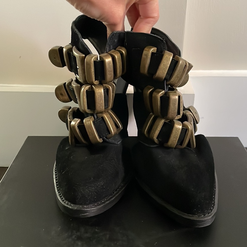 Jeffrey Campbell suede leather Buckle Bootie Heels